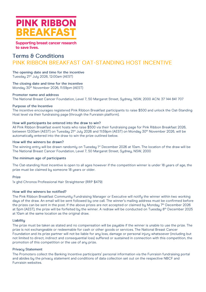 T&Cs ghd - Pink Ribbon Breakfast 2026